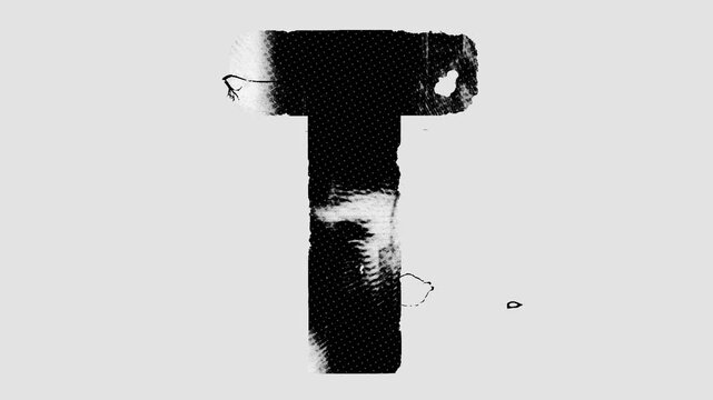 Black and white printed style type of a full screen individual letter with alpha for easy drag and drop overlays. Get the full alphabet set to create captions and words with a cool stop motion printed