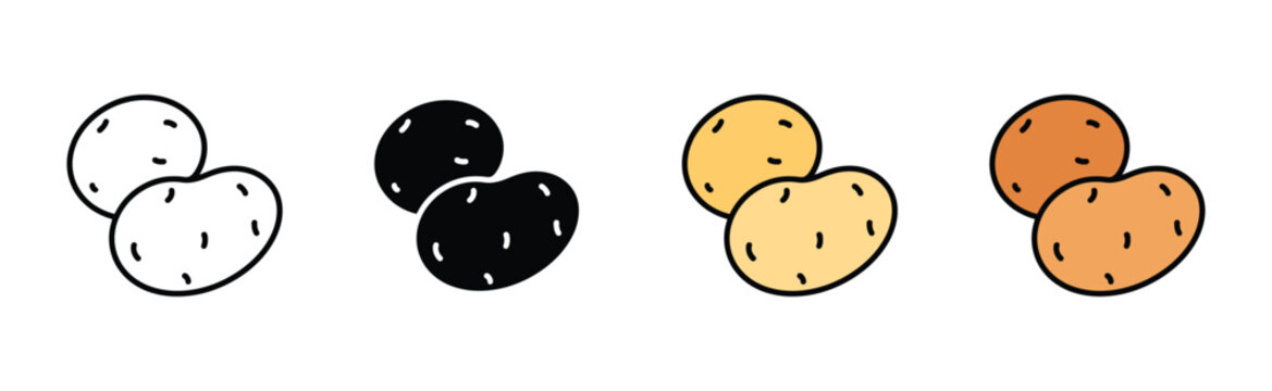 Organic potato vegetable and farm produce icon vector. Raw potato tuber and healthy vegan ingredient symbol set. Vector illustration