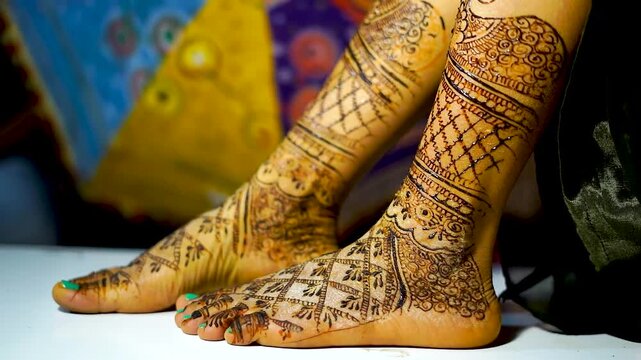 Bridal Mehndi Design on Woman&rsquo;s Leg with Traditional Indian Wedding Art