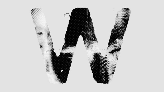 Black and white printed style type of a full screen individual letter with alpha for easy drag and drop overlays. Get the full alphabet set to create captions and words with a cool stop motion printed