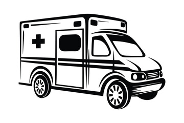 Minimalistic Ambulance Car Icon Isolated On White Background, Simple Transport