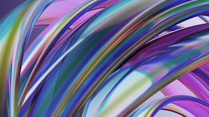 Abstract Glass Rings in Iridescent Colors Fluid, Reflective Ribbons of Color and Light