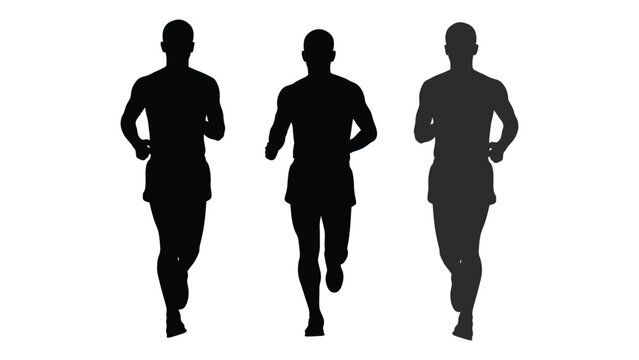 Silhouettes of three runners in motion against a plain white background