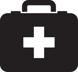 Obraz premium Black first aid kit with white cross symbol medical kit health emergency