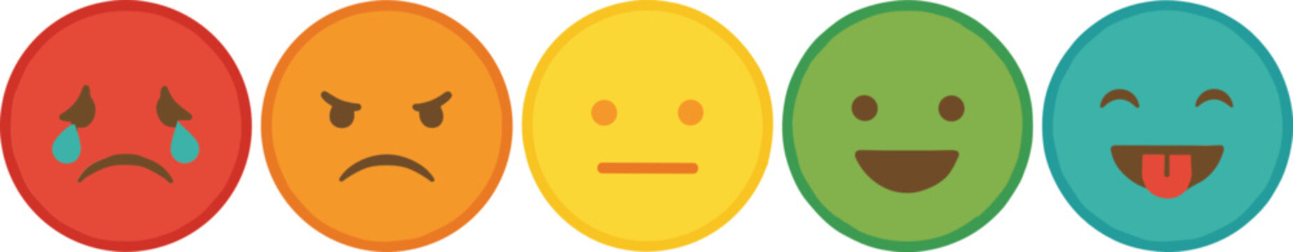 Colorful emoji faces set vector illustration emotions sad angry neutral happy playful