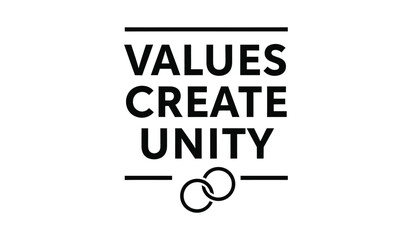 Values create unity: symbolic graphic with interlocking rings, representing connection, community, and shared principles.