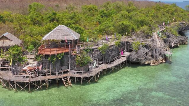 Aerial view of tropical bamboo huts