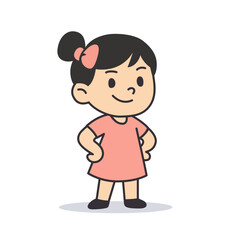 Cheeky Girl with Pink Ribbon Standing Confidently cartoon illustration, Vector illustration in flat style.