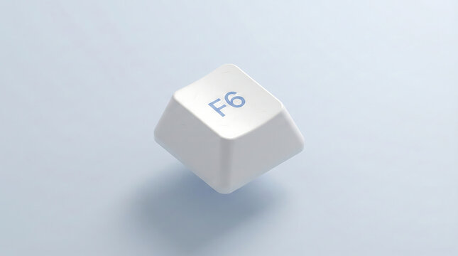 White F6 Keyboard Keycap on Light Blue Background, Technology Concept