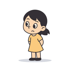 Curious Little Girl with Tilted Head and Blue Hairclip cartoon illustration, Vector illustration in flat style.