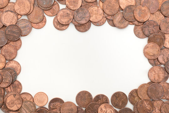 Copper Pennies Frame with White Background