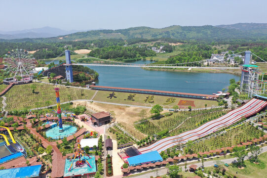 Theme Park Resort with Ferris Wheel and River, Rural China Scenic Destination