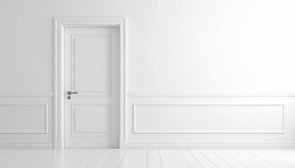 白い壁とシンプルな白い扉のイメージ画像　希望、未来への扉