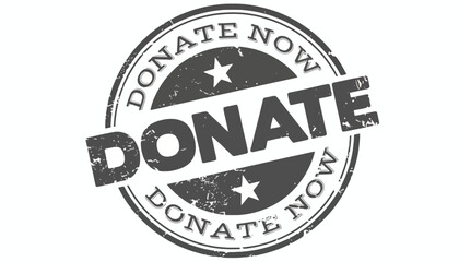 Obraz premium Donate now campaign logo with distressed stamp and star design