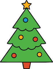 Obraz premium Cartoon Christmas tree vector illustration with decorations