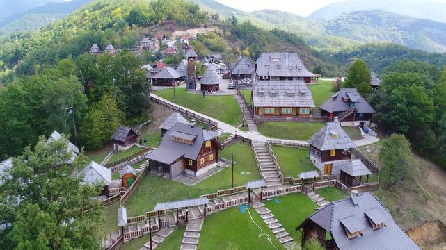 Aerial view of traditional village layout