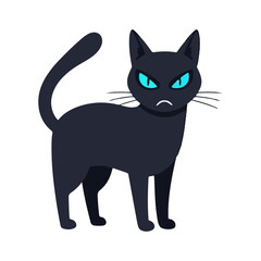 Obraz premium Grumpy Black Cat Vector Illustration with Bright Blue Eyes