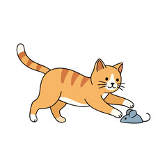 Naklejka premium Cute orange tabby cat playing with a toy mouse vector illustration