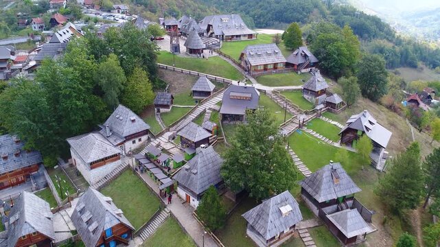 Aerial overview of wooden settlement