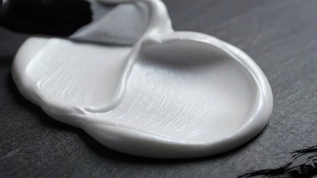 Luxury cream smear on black stone surface with brush applicator  