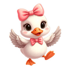 Playful Duckling: This illustration showcases a cheerful duckling, adorned with a charming pink bow, offering a delightful and heartwarming scene.
