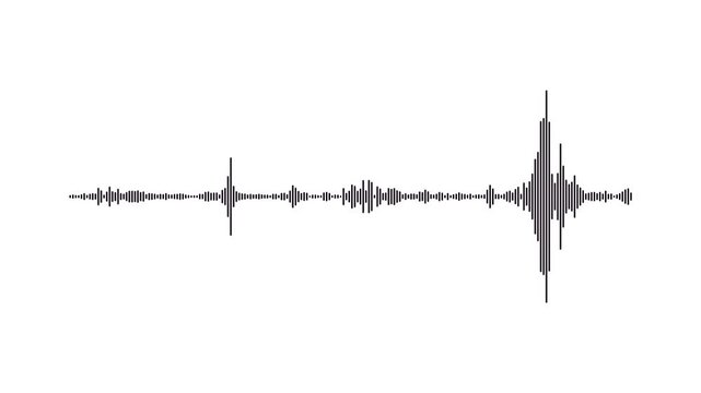 Black audio waveform spectrum animation, white sound wave visualizer, alpha channel transparent background, voice record frequency motion, minimalist audio equalizer, White background video 4k