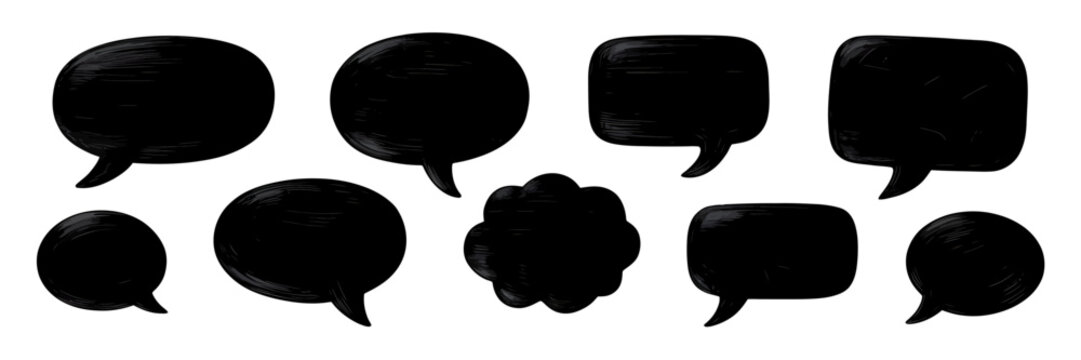Set of various black speech bubbles on white background for dialogue and communication needs