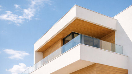 clean lines of modern building against bright blue sky
