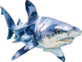 Fototapeta premium a watercolor painting of a blue and white shark swimming gracefully