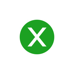 Obraz premium Green circle close button icon on black background