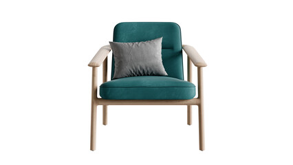 Obraz premium Modern armchair with pillow on an isolated PNG background. 