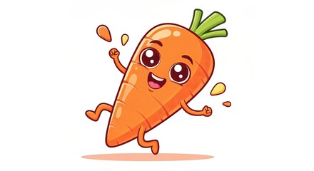 Naklejka premium Cheerful Carrot Cartoon Character Jumping with Joy, Fun and Whimsical Vegetable Illustration