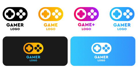 Professional gamer logo collection featuring minimalist gamepad icons with colorful gradients. Branding set for esports teams, YouTube channels, and gaming community identities. © zmiter