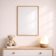 Blank Frame Mockups on Light Wall in Kids Room Interiors