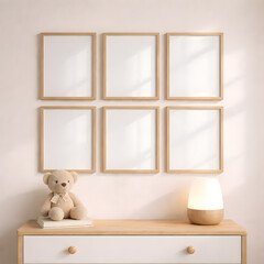 Blank Frame Mockups on Light Wall in Kids Room Interiors