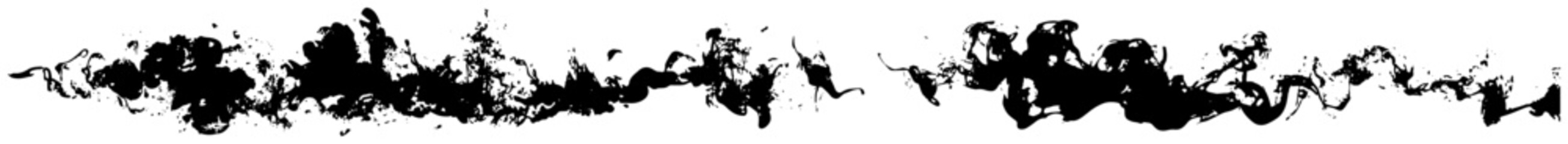 Horizontal abstract black ink smoke splash border with organic grunge textures © Wuszu