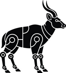 silhouette stylized gazelle with mechanical joints and geometric patterns vector design