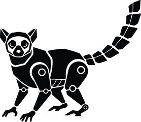silhouette stylized lemur with mechanical joints and segmented tail vector design