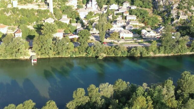 Aerial view of lakeside village