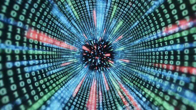 Numeric codes form a distorted vortex of colors and patterns
