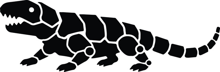 silhouette stylized prehistoric reptile walking isolated on white vector design