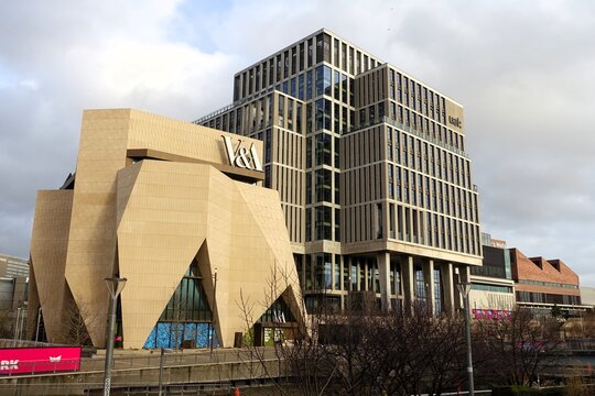 The East Bank cultural quarter, which is part of the Queen Elizabeth Olympic Park in Stratford, London, includes the V and A East Museum and the London College of Fashion buildings