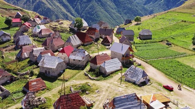 Aerial view of mountain village