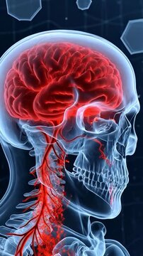 3D medical animation of brain hemorrhage with red blood pooling