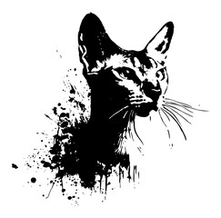 Hairless sphinx cat portrait in artistic black grunge ink style © Wuszu