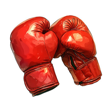 Red boxing glove pair for fighting sport. Combat and competition concept. Sport equipment for boxing, karate, martial art. Vector on transparent background.