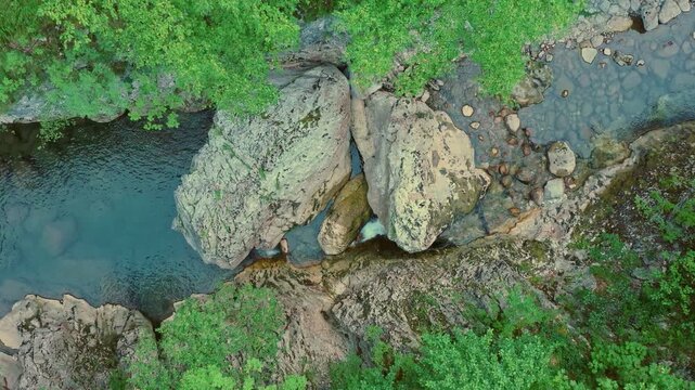Aerial view of rocky river pools
