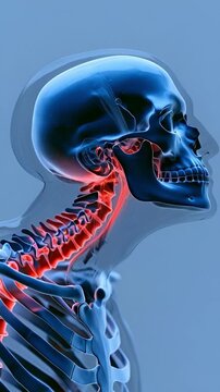 3D render of whiplash injury in cervical spine vertebrae