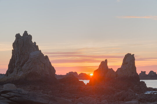 Rocky landscape Pors Scaff Plougrescan with golden hour