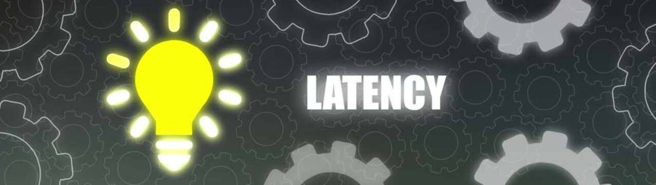 Bright Yellow Light Bulb Illuminating the Word Latency Against a Dark Background of Interlocking Gears